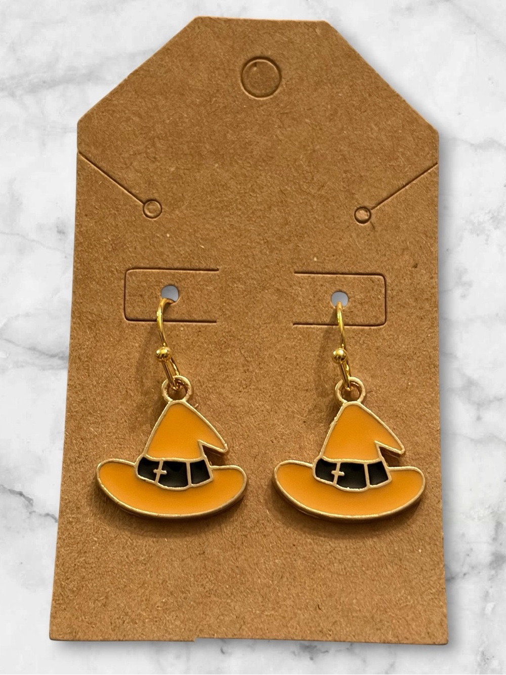 Gold-Tone Yellow Witch Hat Dangle Earrings